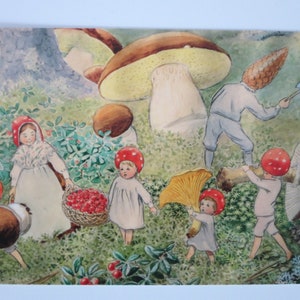 Wichtelkinder sammeln Pilze - Postkarte - Jahreszeitentisch - Waldorf - Herbst- Art. Nr.HEPK35