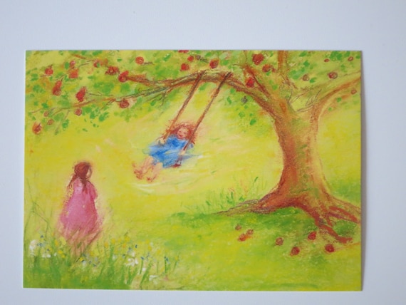 Schaukeln - Postkarte - Jahreszeitentisch - Waldorf - Schaukel -Kinder -Sommer - Art. SOPK276
