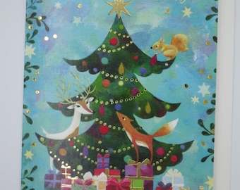 Christmas tree - Christmas card with envelope - double card