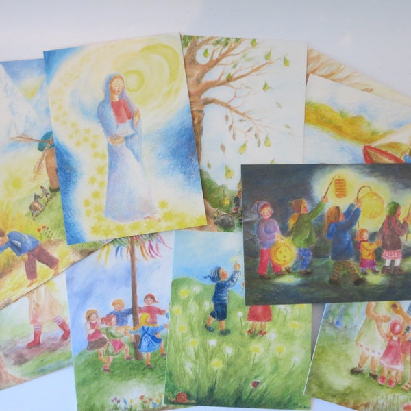 Set de cartes mensuelles Ilona Bock - Table de saison - 12 cartes postales - Waldorf