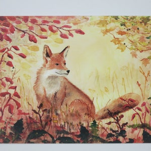 Renard - Table saisonnière - Carte postale - Waldorf - Automne - Feuilles d'automne - Animaux en automne - Animaux de la forêt - Article No.HEPK71