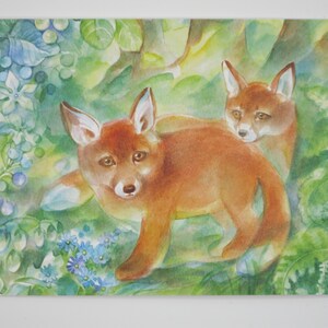 Dans la forêt - carte postale - tableau de saison - Waldorf - renards - automne - forêt - renard - Art.HEPK83