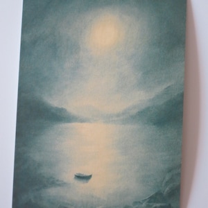 Clair de lune - Carte postale - Table saisonnière - Waldorf - Automne - Lune - Lac dans la brume - Art.