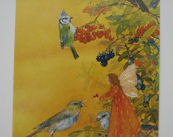 Elfi e uccelli - cartolina per la tavola stagionale - autunno - Waldorf - articolo n.HEPK188