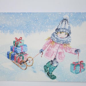 Meu trenó cheio de presentes - cartão postal grande - Natal - Advento - neve - Waldorf - presentes de Natal - item no.