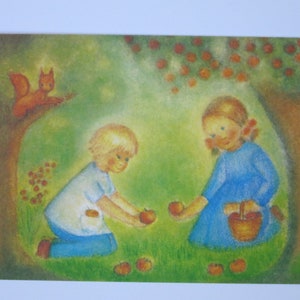 Apfelernte - Jahreszeitentisch - Postkarte - Waldorf - Herbst - Erntedank - Kinder- Art. Nr.HEPK282