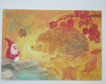 Dwarf and Hedgehog - Postcard - Seasonal Table - Waldorf