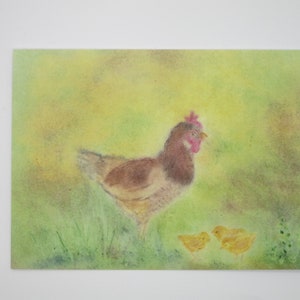 Pollo con pulcini - cartolina per la tavola stagionale - primavera - Pasqua - Waldorf - codice articolo FRPK57