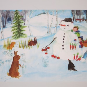 Der Schneemann - Winter - Schnee - Jahreszeitentisch - Postkarte -  Waldorf- Art. Nr. WIPK331