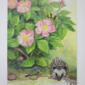 Kleiner Igel - Postkarte - Jahreszeitentisch - Waldorf - Sommer - Rose - Art. SOPK89