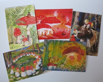 Postcard set mushrooms - seasonal table - 5 postcards - Waldorf