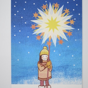 冬の夜を照らす魔法の星 - 大きなポストカード - クリスマス - アドベント - 雪 - ウォルドルフ - 大晦日 - 大晦日 - アート No. WIPK128