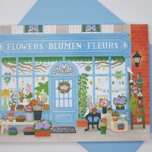 A floricultura mágica - cartão de aniversário - cartão com envelope - cartão duplo - buquê de flores - parabéns - Art.