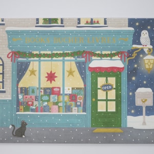 Buchhandlung im Weihnachtszauber - Postkarte groß - Weihnachten - Advent - Schnee - Waldorf - Bücher- Winter- Art. Nr. WIPK56
