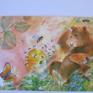 Honey Bear - Carte postale - Table saisonnière - Waldorf - Ours - Miel - Été - Art.