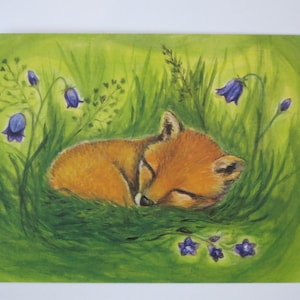 Little Vixen - Table saisonnière - Carte postale - Renard dans le pré - Été - Waldorf - Art.
