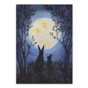 Quando a lua cheia desperta - Cartão postal - Mesa sazonal - Coelhos - Waldorf - Páscoa - Primavera - Item nº FRPK49