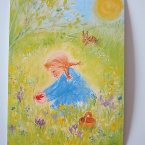 Caccia alle uova - cartolina per la tavola stagionale - Pasqua Primavera - Waldorf - codice articolo FRPK78