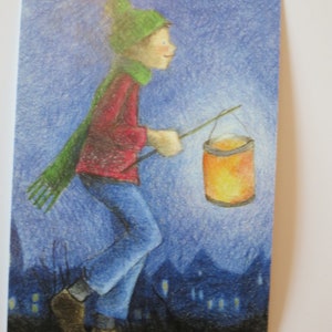Lantern Boy - Postcard - Seasonal Table - Waldorf - Saint Martin - Lantern - Autumn - Lantern Procession - Item No. HEPK291