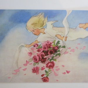 Angelo rosa - cartolina per la tavola stagionale - estate - rose - arte Waldorf. SOPK349