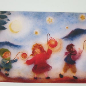 Kinder mit Laterne - Jahreszeitentisch - Postkarte - Waldorf - Herbst - Laternenumzug- Art. Nr.HEPK133
