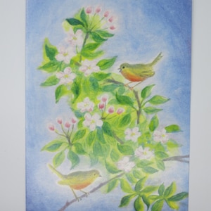 Zwei Vögel auf einem Zweig - Postkarte für den Jahreszeitentisch - Frühling - Waldorf- Art.Nr FRPK257