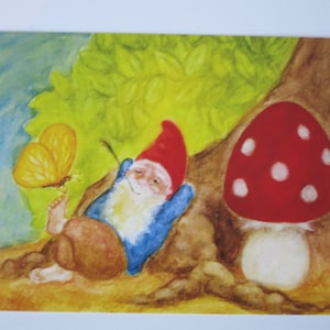 Zwergenpause - Jahreszeitentisch -  Waldorf - Postkarte - Zwerg - Fliegenpilz - Herbst - Pause- Art. Nr.HEPK97