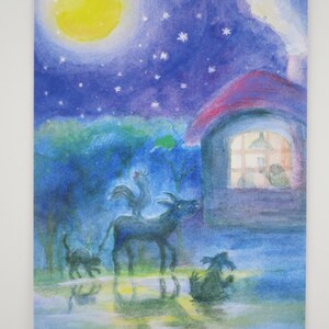 Musiciens de Brême - Carte postale - Table de saison - Conte de fées Waldorf - Été - Décoration - N° d'art. MÄRPK81
