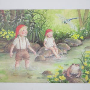 Au bord du ruisseau - carte postale pour la table de saison - gnome - Waldorf - enfants d'été - Art.