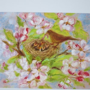 Nid d’oiseau - Carte postale - Table saisonnière - Waldorf - Printemps - Nid - Oiseaux - Article n° FRPK130