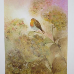 Robin em hortênsia - robin - cartão postal para a mesa sazonal - outono - Waldorf - item no.HEPK175