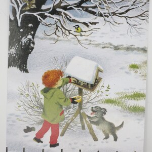 Vogelhäuschen im Winter - Postkarte für den Jahreszeitentisch -  Waldorf - Winter - Vögel füttern - Kinder- Art. Nr. WIPK271