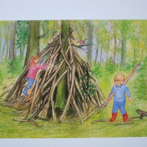 Haus im Wald - Jahreszeitentisch -  Waldorf - Postkarte - Waldkindergarten - Baumhaus - Sommer - Art. SOPK170