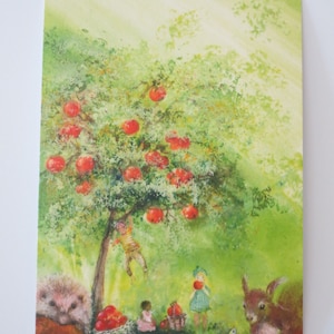 Apfelbaum - Jahreszeitentisch - Postkarte - Waldorf - Herbst - Ernte - Erntedank - Äpfel - Kinder- Art. Nr.HEPK283