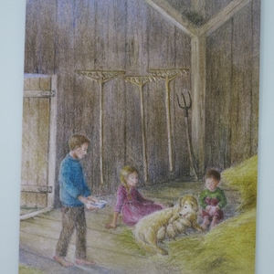 Dans l'écurie - table de saison - Waldorf - carte postale - ferme - enfants - Art.