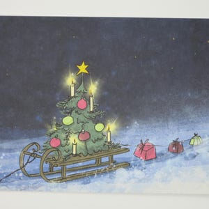 Weihnachtsbaum mit Schlitten - Postkarte groß - Weihnachten - Advent - Schnee - Waldorf- Art. Nr. WIPK100
