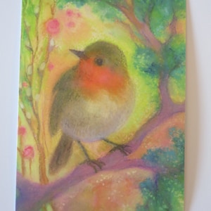 Pettirosso in primavera - Tavola stagionale - Cartolina - Waldorf - Uccelli - Primavera - Animali - Articolo n. FRPK106