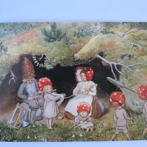 Wichtelfamilie - Jahreszeitentisch -  Waldorf - Postkarte - Wurzelkinder - Fliegenpilz - Herbst- Art. Nr.HEPK59