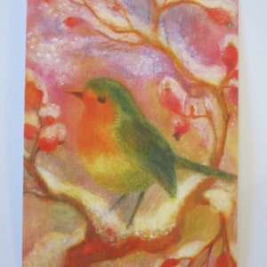 Rotkehlchen im Hagebuttenstrauch - Jahreszeitentisch - Postkarte - Winter - Waldorf- Art. Nr. WIPK20