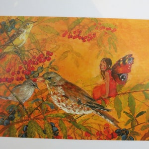 Elfe mit Vogel - Jahreszeitentisch - Postkarte - Herbst - Waldorf- Art. Nr.HEPK33