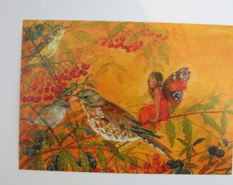 Elfe mit Vogel - Jahreszeitentisch - Postkarte - Waldorf