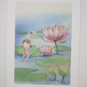 Luglio - cartolina per la tavola stagionale - estate - ninfea - cartoline mensili - Waldorf - Art
