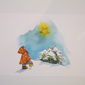 Sternenguckerin - Jahreszeitentisch - Postkarte - Waldorf - Sterne - Mädchen im Schnee - Winter- Art. Nr. WIPK38