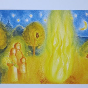 Fuoco di San Giovanni - cartolina per la tavola stagionale - Waldorf - estate - falò - Art. SOPK241