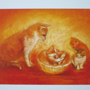 Mamma gatta con gattini - cartolina - tavola stagionale - Waldorf - gatto - animali - articolo n