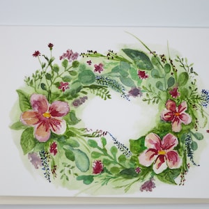 Bloemenkrans met roze bloemen - verjaardagskaart - kaart met envelop - dubbele kaart - art.nr