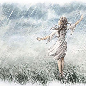 Tanz im Regen - Jahreszeitentisch - Postkarte - Waldorf - Fee - Regenschauer- Art. Nr.HEPK267