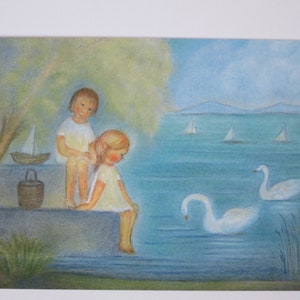 Kinder am See - Jahreszeitentisch - Postkarte - Waldorf - Sommer - Ferien - Schwan - Kinder - Art. SOPK281
