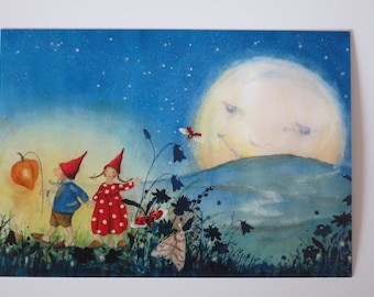 Pippa und Pelle mit Mond - Postkarte - Jahreszeitentisch - Waldorf