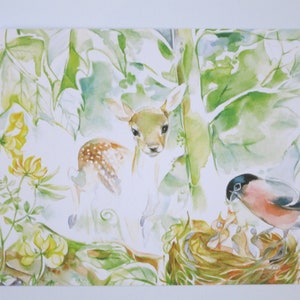 Petit-déjeuner - carte postale pour la table de saison - printemps - animaux de la forêt - Waldorf - numéro d'article FRPK103